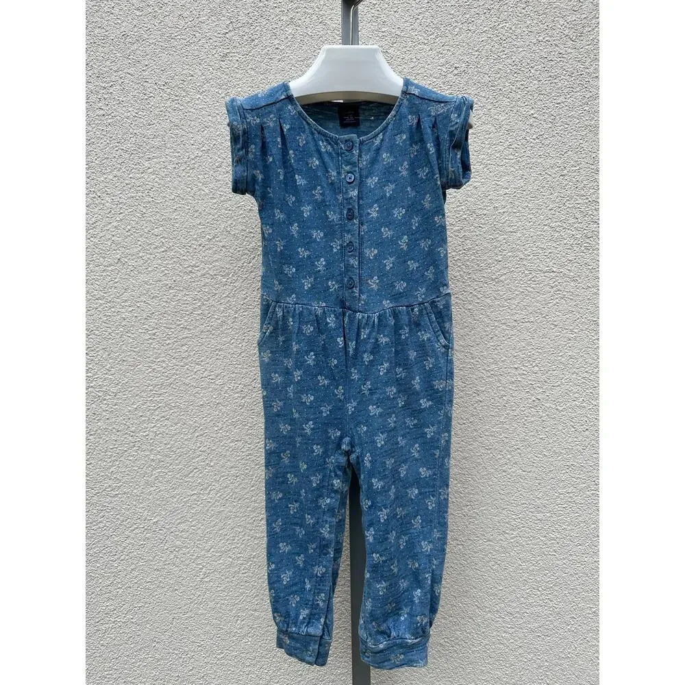 Baby Gap Floral Jumpsuit, Baby Size 18-24mo, Blue Denim Print